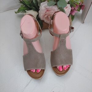 Franco Sarto Taupe Perforated Sandals